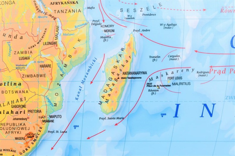 Świat 1:26 000 000. Dwustronna mapa ścienna wydawnictwa Meridian. Fizyczna z elementami ekologii. Fragment 2