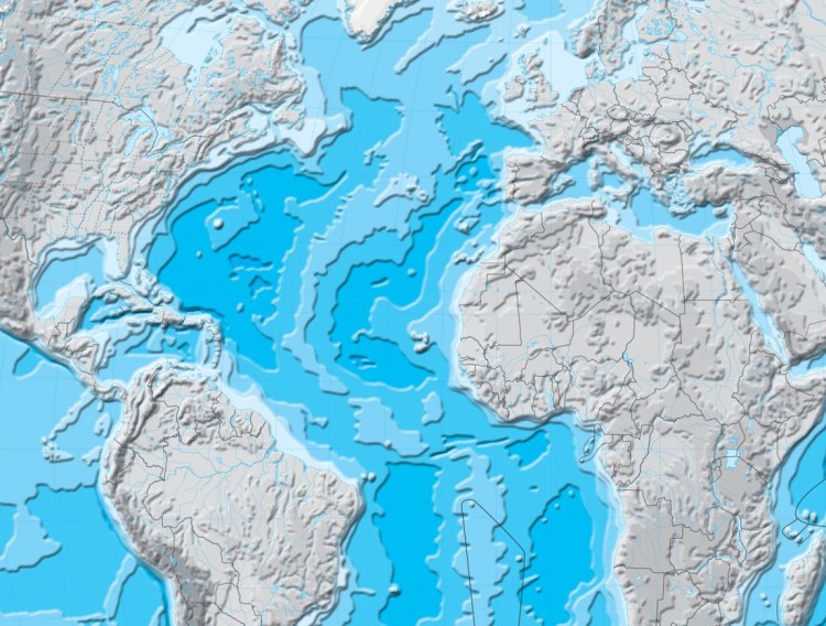 Świat 1:26 000 000. Dwustronna mapa ścienna wydawnictwa Meridian. Hipsometryczna (ćwiczeniowa). Fragment 2