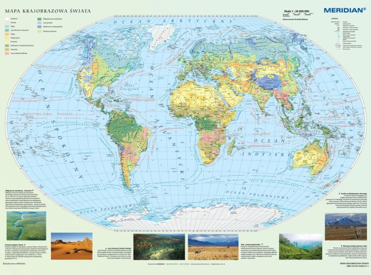 Świat 1:26 000 000. Mapa ścienna krajobrazowa wydawnictwa Meridian