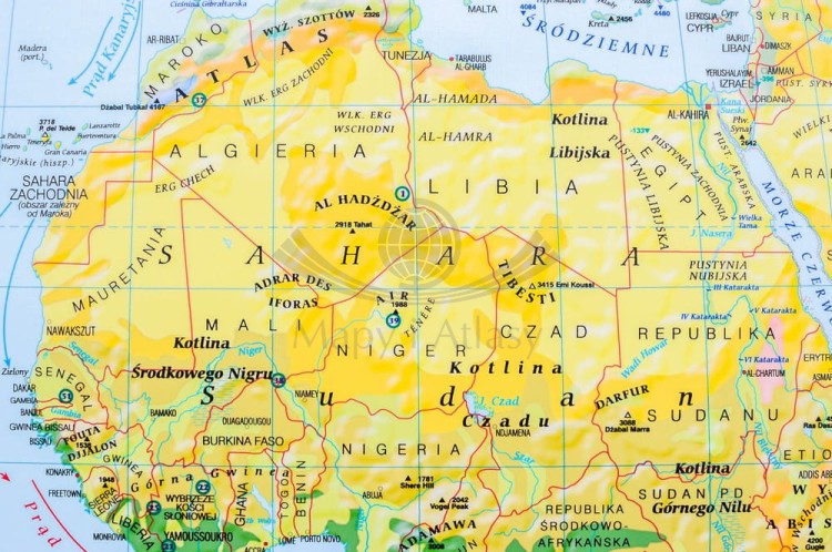 Świat 1:22 000 000. Mapa ścienna krajobrazowa wydawnictwa Meridian. Fragment 1