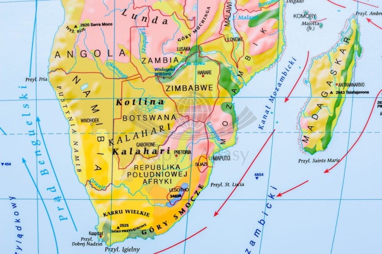 Świat 1:22 000 000. Mapa ścienna krajobrazowa wydawnictwa Meridian. Fragment 3