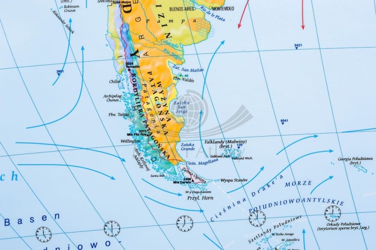 Świat 1:22 000 000. Mapa ścienna krajobrazowa wydawnictwa Meridian. Fragment 6