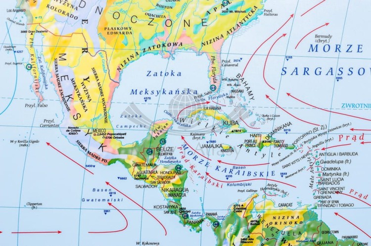 Świat 1:22 000 000. Mapa ścienna krajobrazowa wydawnictwa Meridian. Fragment 7