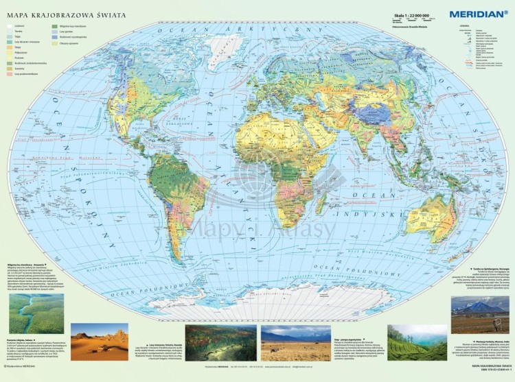 Świat 1:22 000 000. Mapa ścienna krajobrazowa wydawnictwa Meridian
