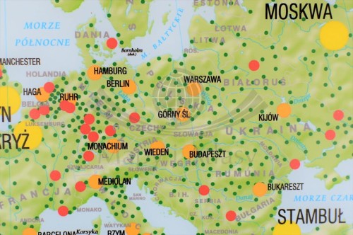 Świat 1:26 000 000. Rozmieszczenie ludności. Mapa ścienna wydawnictwa Meridian. Fragment 1