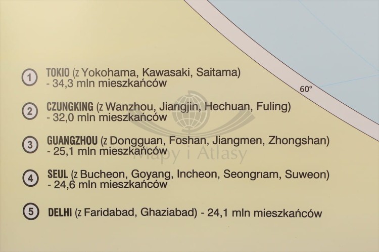 Świat 1:26 000 000. Rozmieszczenie ludności. Mapa ścienna wydawnictwa Meridian. Fragment 8