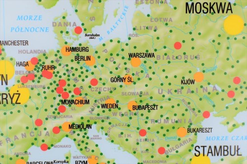 Świat 1:22 000 000. Rozmieszczenie ludności. Mapa ścienna wydawnictwa Meridian. Fragment 1