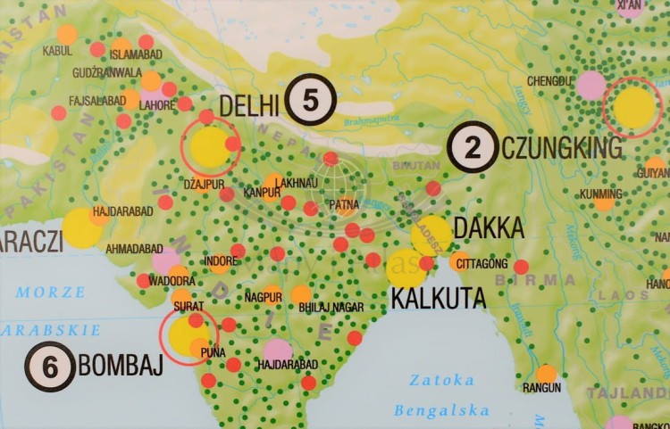 Świat 1:22 000 000. Rozmieszczenie ludności. Mapa ścienna wydawnictwa Meridian. Fragment 2