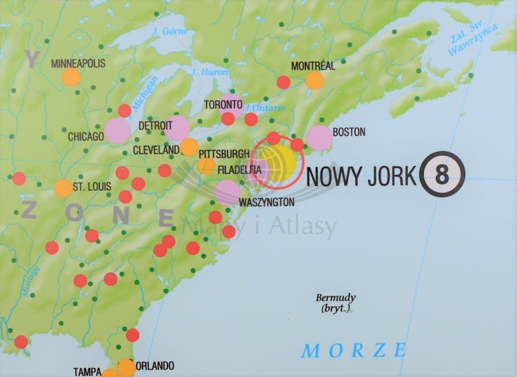 Świat 1:22 000 000. Rozmieszczenie ludności. Mapa ścienna wydawnictwa Meridian. Fragment 3