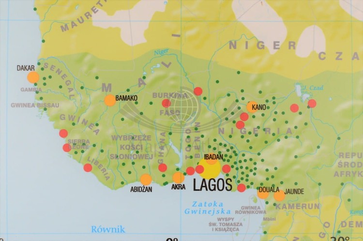 Świat 1:22 000 000. Rozmieszczenie ludności. Mapa ścienna wydawnictwa Meridian. Fragment 4