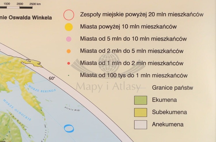 Świat 1:22 000 000. Rozmieszczenie ludności. Mapa ścienna wydawnictwa Meridian. Legenda