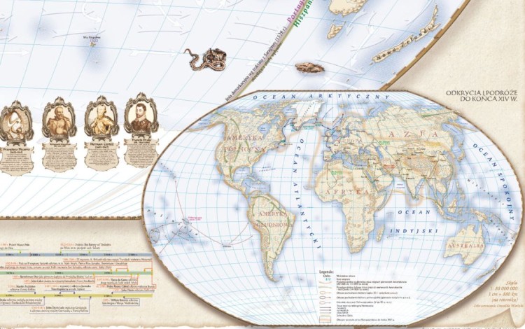 Świat w okresie wielkich odkryć geograficznych XV-XVI wiek. Mapa ścienna wydawnictwa Meridian. Fragment 4