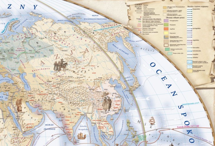 Świat w okresie wielkich odkryć geograficznych XV-XVI wiek. Mapa ścienna wydawnictwa Meridian. Fragment 2