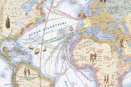 Świat w okresie wielkich odkryć geograficznych XV-XVI wiek. Mapa ścienna wydawnictwa Meridian. Fragment 1