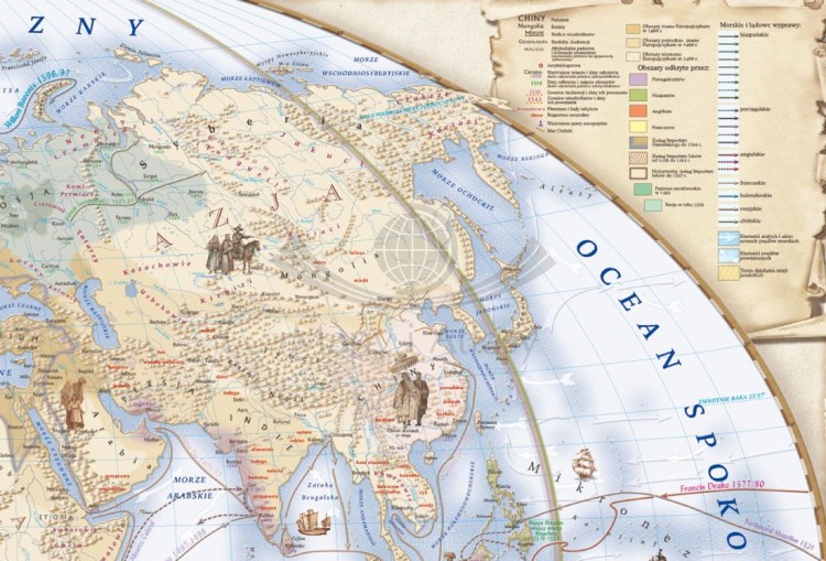 Świat w okresie wielkich odkryć geograficznych XV-XVI wiek. Mapa ścienna wydawnictwa Meridian. Fragment 2