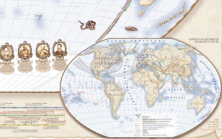 Świat w okresie wielkich odkryć geograficznych XV-XVI wiek. Mapa ścienna wydawnictwa Meridian. Fragment 4