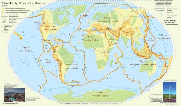 Świat 1:37 000 000. Geologia i tektonika. Mapa ścienna wydawnictwa Meridian. Mapa 2