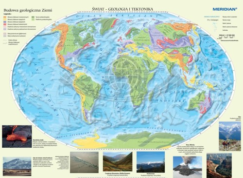 Świat 1:37 000 000. Geologia i tektonika. Mapa ścienna wydawnictwa Meridian. Mapa 1