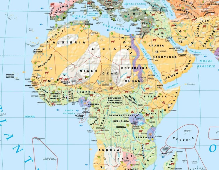 Świat 1:26 000 000. Mapa ścienna gospodarcza (rolnictwo i użytkowanie gleby) wydawnictwa Meridian. Fragment 1
