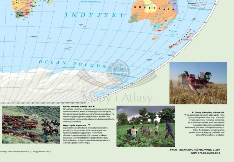 Świat 1:26 000 000. Mapa ścienna gospodarcza (rolnictwo i użytkowanie gleby) wydawnictwa Meridian. Fragment 3