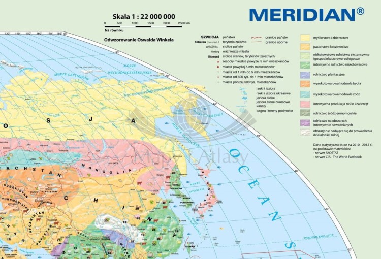 Świat 1:26 000 000. Mapa ścienna gospodarcza (rolnictwo i użytkowanie gleby) wydawnictwa Meridian. Fragment 2