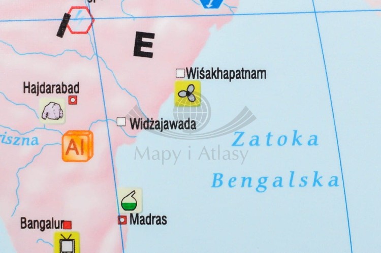 Świat 1:22 000 000. Mapa ścienna gospodarcza: surowce, przemysł, energetyka. Wydawnictwo: Meridian. Fragment 3