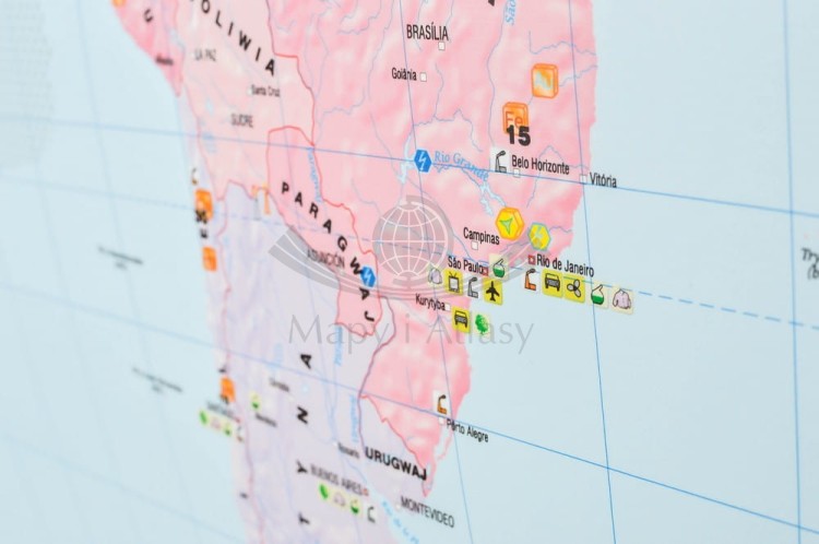 Świat 1:22 000 000. Mapa ścienna gospodarcza: surowce, przemysł, energetyka. Wydawnictwo: Meridian. Fragment 5