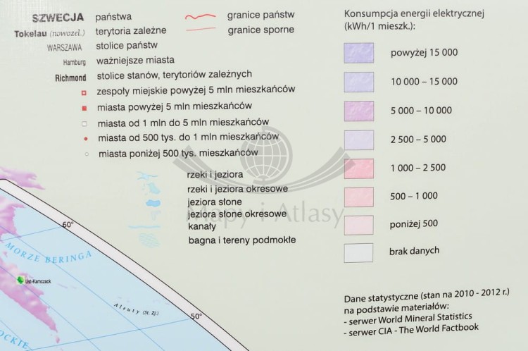 Świat 1:22 000 000. Mapa ścienna gospodarcza: surowce, przemysł, energetyka. Wydawnictwo: Meridian. Legenda