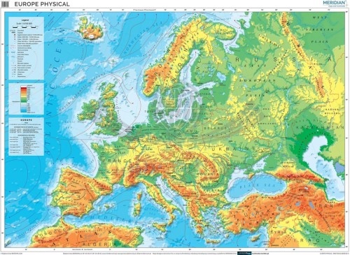 Europa 1:3 200 000. Mapa ścienna fizyczna w języku angielskim wydawnictwa Meridian