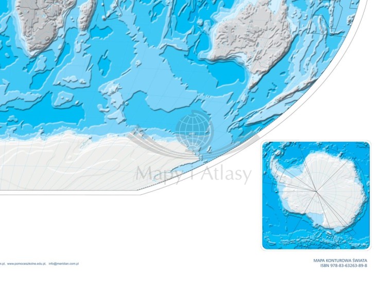 Świat 1:22 000 000. Mapa ścienna konturowa hipsometryczna (ćwiczeniowa) wydawnictwa Meridian. Fragment 2
