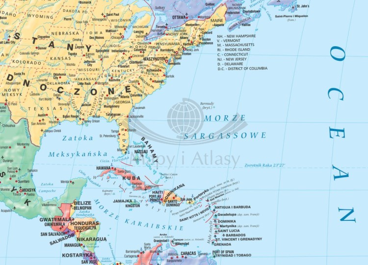 Świat 1:26 000 000. Mapa ścienna polityczna wydawnictwa Meridian. Fragment 2