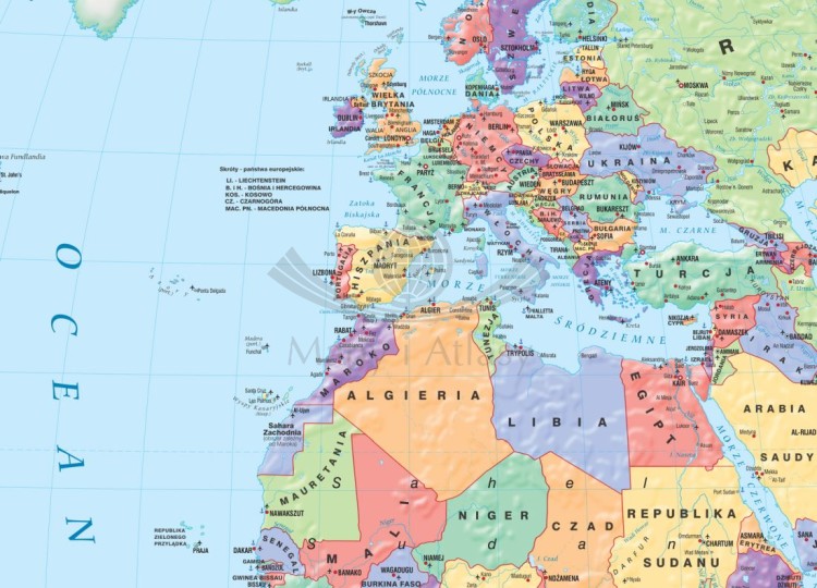 Świat 1:26 000 000. Mapa ścienna polityczna wydawnictwa Meridian. Fragment 1