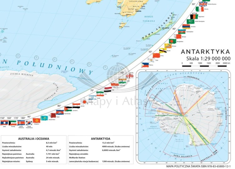 Świat 1:26 000 000. Mapa ścienna polityczna wydawnictwa Meridian. Fragment 3