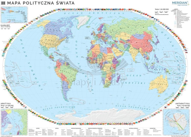 Świat 1:26 000 000. Mapa ścienna polityczna wydawnictwa Meridian