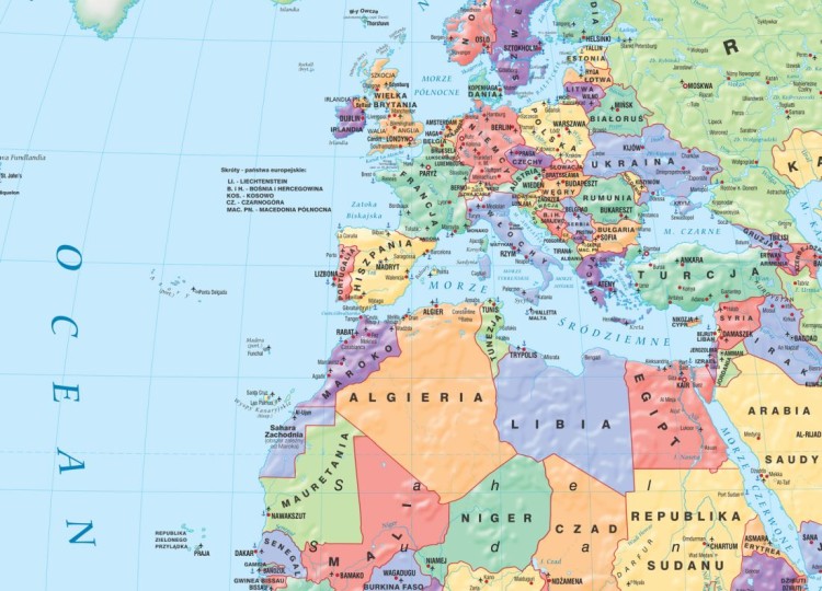 Świat 1:22 000 000. Mapa ścienna polityczna wydawnictwa Meridian. Fragment 1