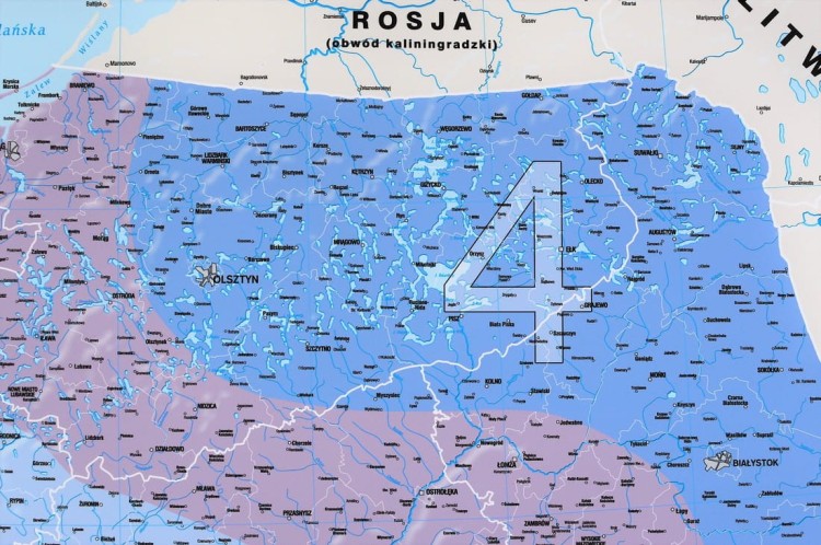 Polska 1:500 000. Mapa ścienna z podziałem na strefy obciążenia śniegiem. Wydawnictwo: Meridian. Fragment 2