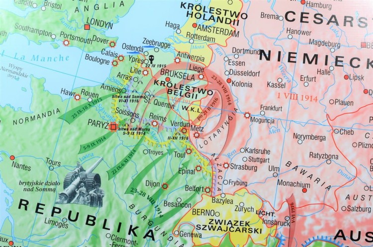 I Wojna Światowa w Europie i na Bliskim Wschodzie 1914-1916. Mapa ścienna wydawnictwa Meridian. Fragment 1
