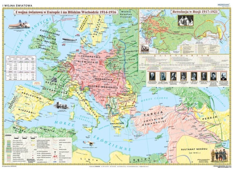 I Wojna Światowa w Europie i na Bliskim Wschodzie 1914-1916. Mapa ścienna wydawnictwa Meridian