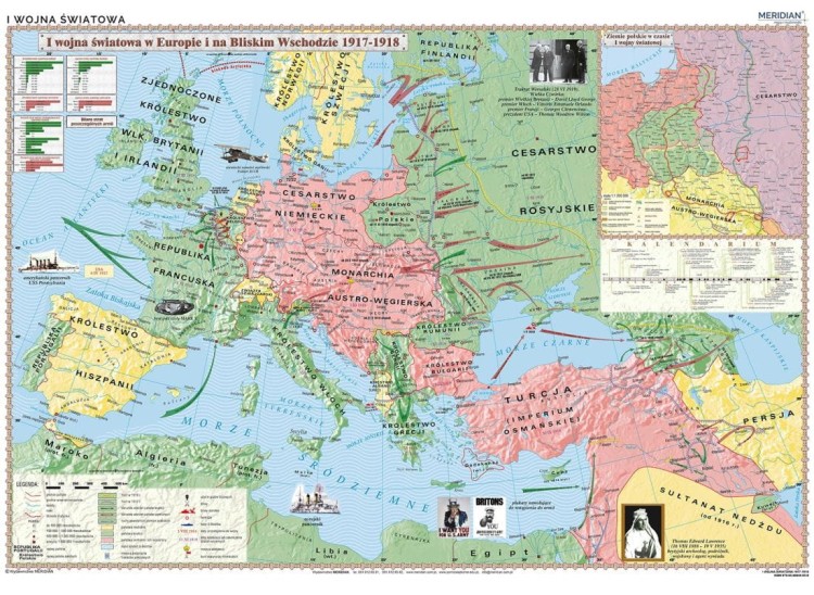I Wojna Światowa w Europie i na Bliskim Wschodzie 1917-1918. Mapa ścienna wydawnictwa Meridian