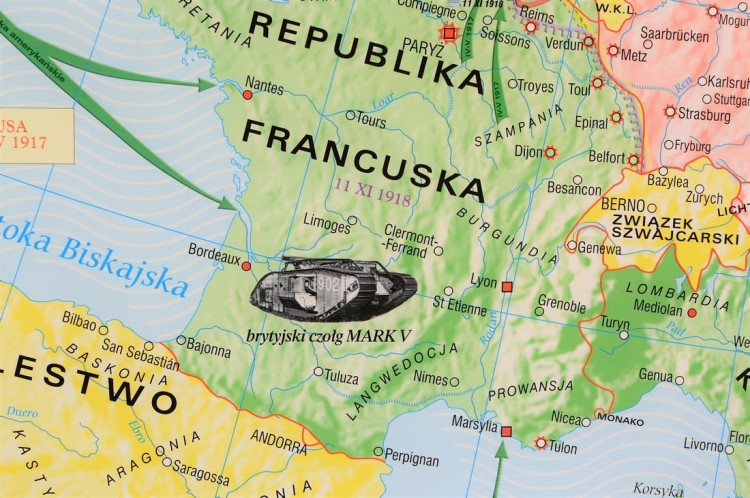 I Wojna Światowa w Europie i na Bliskim Wschodzie 1917-1918. Mapa ścienna wydawnictwa Meridian. Fragment 2