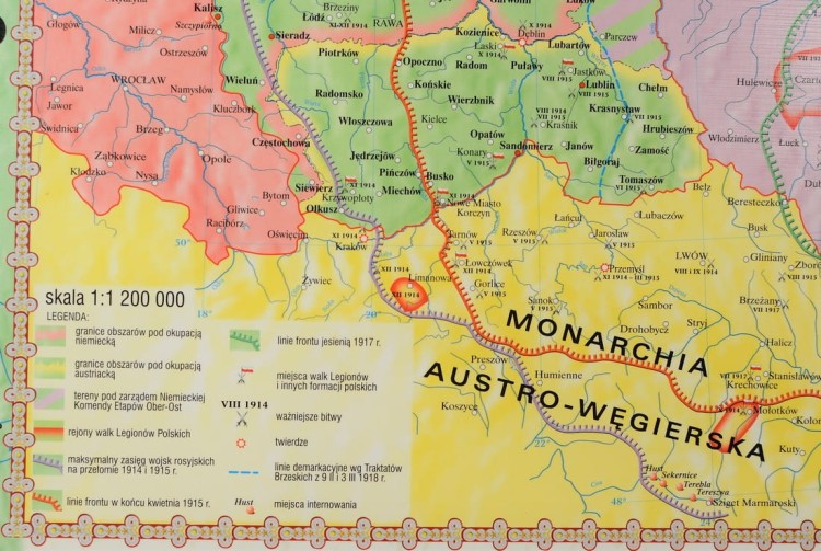 I Wojna Światowa w Europie i na Bliskim Wschodzie 1917-1918. Mapa ścienna wydawnictwa Meridian. Fragment 5