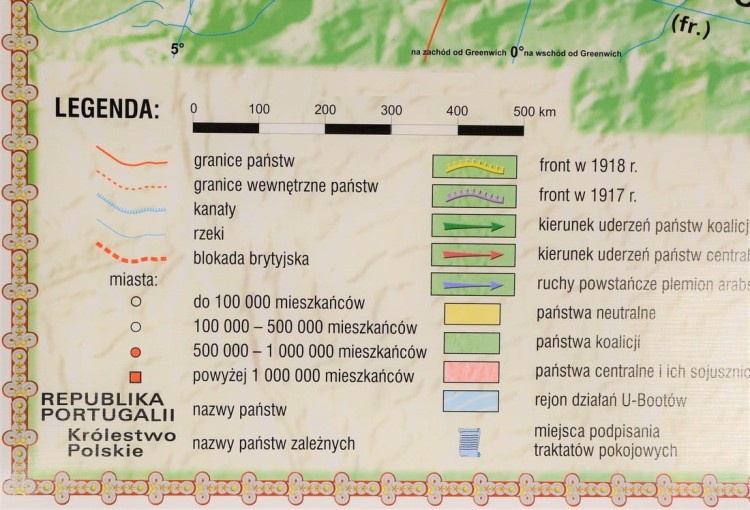 I Wojna Światowa w Europie i na Bliskim Wschodzie 1917-1918. Mapa ścienna wydawnictwa Meridian. Legenda