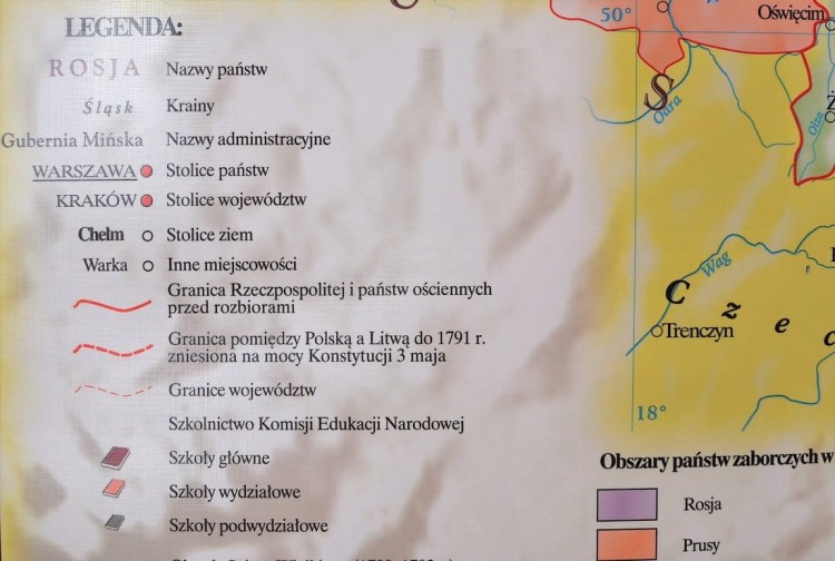 Rzeczpospolita Polska w okresie rozbiorów (1772-1795). Mapa ścienna wydawnictwa Meridian. Fragment 8