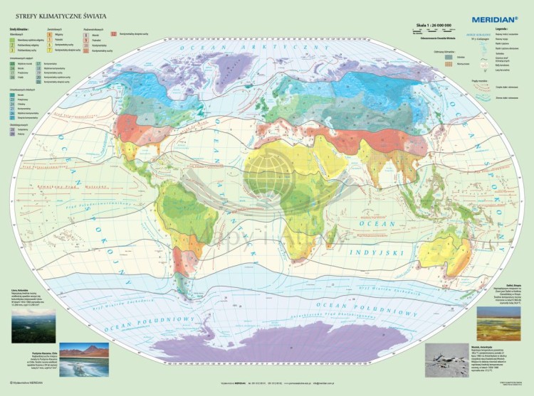 Świat 1:26 000 000. Strefy klimatyczne. Mapa ścienna wydawnictwa Meridian