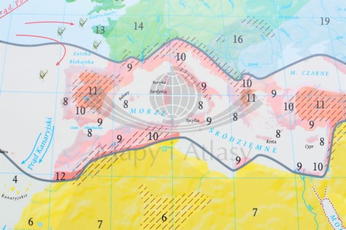 Świat 1:26 000 000. Strefy klimatyczne. Mapa ścienna wydawnictwa Meridian. Fragment 1