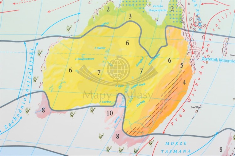 Świat 1:26 000 000. Strefy klimatyczne. Mapa ścienna wydawnictwa Meridian. Fragment 5