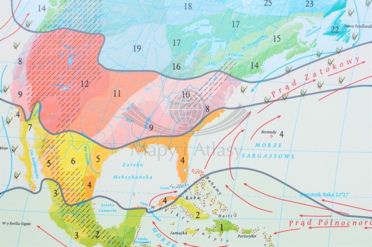 Świat 1:26 000 000. Strefy klimatyczne. Mapa ścienna wydawnictwa Meridian. Fragment 2