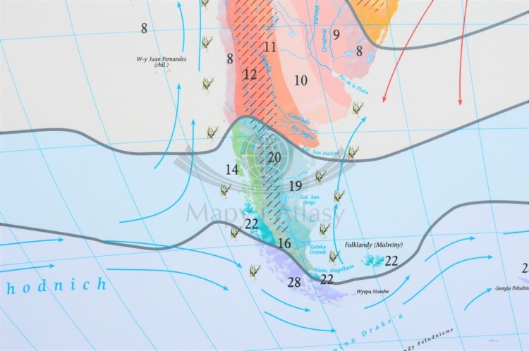 Świat 1:26 000 000. Strefy klimatyczne. Mapa ścienna wydawnictwa Meridian. Fragment 6