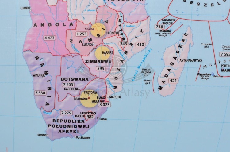 Świat 1:31 000 000. Zróżnicowanie gospodarcze i społeczne. Mapa ścienna wydawnictwa Meridian. Fragment 3