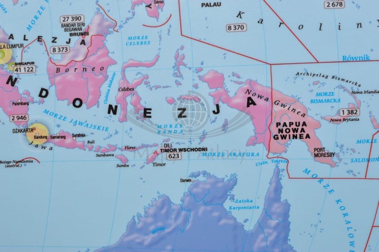 Świat 1:31 000 000. Zróżnicowanie gospodarcze i społeczne. Mapa ścienna wydawnictwa Meridian. Fragment 4